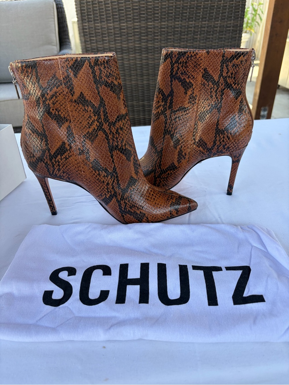 Schutz Michela Snakeskin Booties, Size 8
